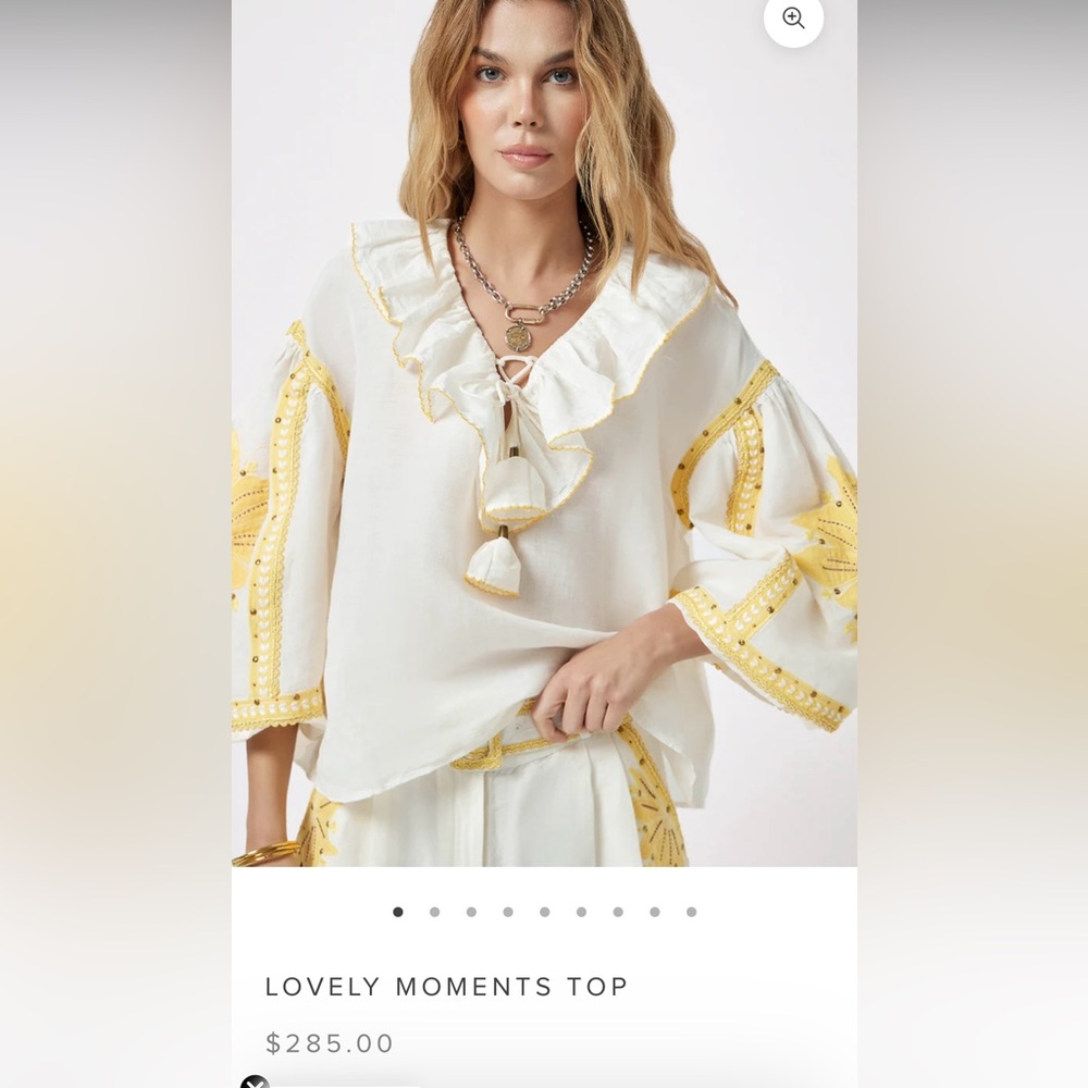 NWT Stunning handmade Elegance! White and Yellow Ruffle Blouse exquisite detail.